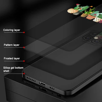 Augalų Kaktusas Atveju IPhone 12 Pro Max Atveju IPhone 11 12 Pro XR XS Max Mini 7 X 8 6 6S Plius 5 SE 2020 Juoda Silikono Funda