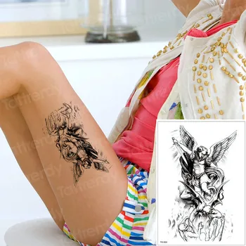 Laikinos tatuiruotės Angelas nužudyti velnias dizaino netikrą tatuiruotę vandens spalva, tatuiruotė rankos įstaiga graikų era retro mitologija atvėsti halloween