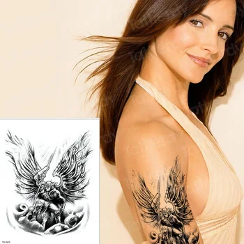 Laikinos tatuiruotės Angelas nužudyti velnias dizaino netikrą tatuiruotę vandens spalva, tatuiruotė rankos įstaiga graikų era retro mitologija atvėsti halloween