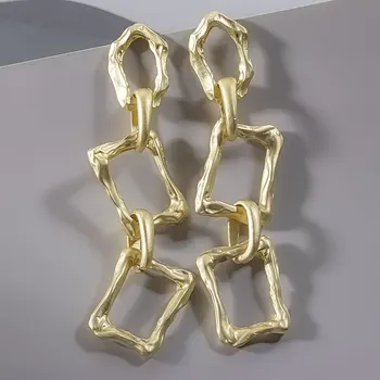 Naujas Vintage Gold Ilgai Aikštėje Tabaluoti Lašas Auskarai Moterų Mados Geometrinis Metalo Auskarai 2020 metų Moteris Madinga papuošalai