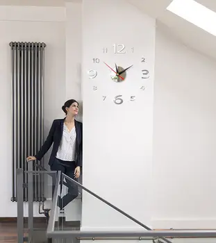 Modernus Didelis 400mm 3D Veidrodžio Paviršiaus Sieninis Laikrodis 3D Sienų Lipduko Namų Biuro Patalpos 