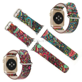 Odos Juosta, Diržu, Apple Watch 38mm/42mm 40mm44mm Serijos 4 3 Gėlių Spaudinių Folk Stiliaus Diržas Riešo Laikrodžių Apyrankės Watchbands