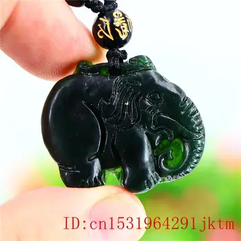Jade Dramblys Pakabukas Karoliai Raižyti Kinijos Dovanos Amuletas Žavesio Gamtos Juoda Žalia Papuošalų Mados
