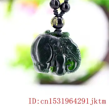 Jade Dramblys Pakabukas Karoliai Raižyti Kinijos Dovanos Amuletas Žavesio Gamtos Juoda Žalia Papuošalų Mados
