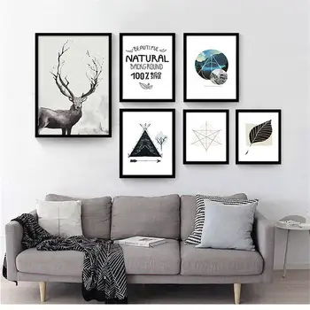 Šiaurės šalių šiuolaikinės anotacija anglų elnias juoda ir balta meno paslaptis, drobė, tapyba sienos nuotraukas kambarį namų dekoro