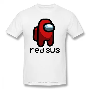 Raudona-Juoda Sus Tarp Mūsų Crewmates Impostors Kosmoso Atskaitą Žaidimas Homme Grynos Medvilnės Negabaritinių trumpomis Rankovėmis T-shirt