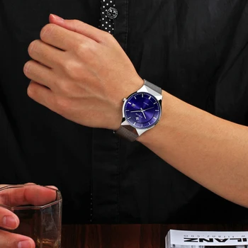 WWOOR Naują Aukščiausio Prabangos Žiūrėti Vyrams, Prekės ženklo vyriški Laikrodžiai Ultra Plonas Nerūdijančio Plieno Tinklelio Juostos Kvarcinis Laikrodis Mados atsitiktinis laikrodžiai