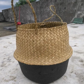 Medvilniniai Seagrass Saugojimo Puodą Sudedamas Augalų Krepšelį Gėlių Katsuwonus Krepšelį Dekoro Home Office Sodas (S22*20, Juoda Apačioje)