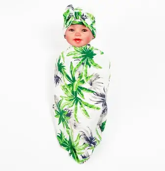 Parduodamas 2017 naujų vaikai suvystyti antklodė ir bowknot ligoninės skrybėlę gėlių, medžių antklodė merginos fotografijos rekvizitai muslino suvystyti wrap