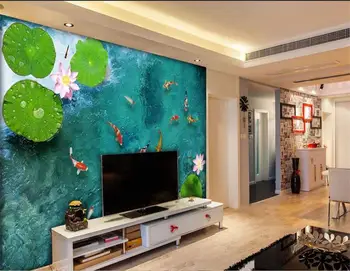 3d tapetai užsakymą foto tapetai kambarį freskos lotoso gėlė, devynios žuvų tapybos sofa-lova, TV foną sienos 3d