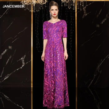 J26-3 jancember violetinė v kaklo vakarinę suknelę ilgai, v-kaklo pusė rankovės grindų ilgis appliques pearl nėrinių baigimo suknelė 이브닝드레스