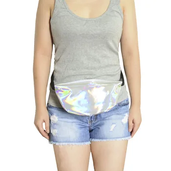 Mados holografinis maišelis diržo moterys dizaineris juosmens paketą moteris klubo krepšys sidabro PU odos juosmens kasetes lazeriniams bum diržo krepšiai