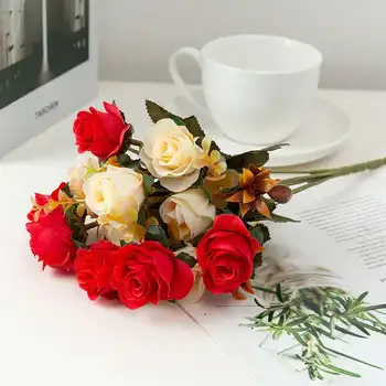 Modeliavimas Europos stiliaus dviejų spalvų rožės vestuvių namų puošybai ekranas Gėlių šilko gėlių netikrą gėlių rudens derlius išaugo