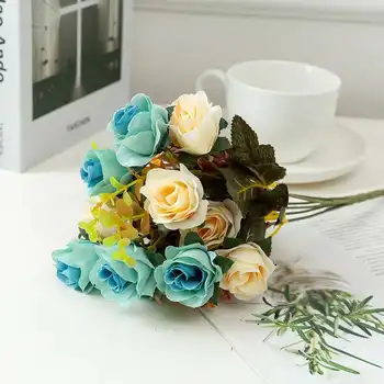 Modeliavimas Europos stiliaus dviejų spalvų rožės vestuvių namų puošybai ekranas Gėlių šilko gėlių netikrą gėlių rudens derlius išaugo