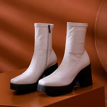 MLJUESE 2021 moterų batai Lakinės Odos Žiemos trumpas pliušinis Aikštėje Toe Platforma Super Aukšti kulniukai moterų batai dydis 39