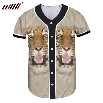 UJWI Vyrų Žiaurus Tigras Modelis Naujus Marškinėlius 3D Atspausdintas Geltona Gyvūno Pora Dėvėti Sporto Negabaritinių 6XL Vyras Beisbolo Marškinėliai