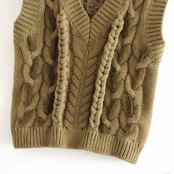 Ponios Žalia Liemenė Twist Megztiniai Megztinis Be Rankovių Vest Šviesą Ponios Mados Megztinis Žiemą Sustorėjimas Mados Viršų Moterys Reguliariai