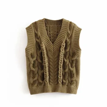 Ponios Žalia Liemenė Twist Megztiniai Megztinis Be Rankovių Vest Šviesą Ponios Mados Megztinis Žiemą Sustorėjimas Mados Viršų Moterys Reguliariai