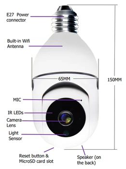 2MP E27 Lemputės Wifi Camera PTZ HD Infraraudonųjų spindulių Naktinio Matymo dvipusis Ryšys Automatinio Sekimo Home Security Patalpų Priežiūros