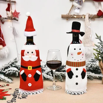 Kalėdinis Vyno Butelis Padengti Aksomo Maišelis Prijuostė Su Bžūp Raudonojo Vyno Butelio Dangtelį Namuose Kalėdų Dekoracijos