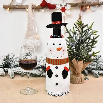 Kalėdinis Vyno Butelis Padengti Aksomo Maišelis Prijuostė Su Bžūp Raudonojo Vyno Butelio Dangtelį Namuose Kalėdų Dekoracijos