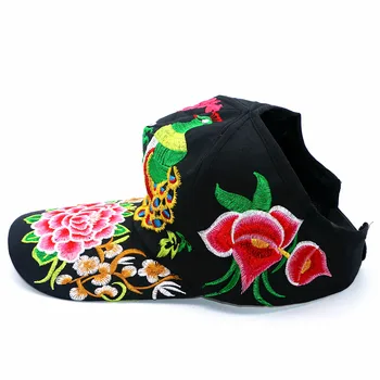 Moterims Gėlių Siuvinėti Atsitiktinis Skrybėlės Etninės Merginos Beisbolo Kepurę Reguliuojamas Drobės Kelionės Kepurės Mados Saulės Skrybėlę Lady Skydelis Casquette