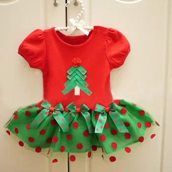 Kalėdų Kūdikio, Mergaitės Suknelė Medžio Vaikų Suknelės Siuvinėjimo Polka Dot Žalia Tutu Mergina Drabužius Vaikas Palaidinė Vestidos Jumper Apranga