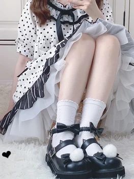 Japonijos Jk Vienodus Batus Didįjį Pirštą Cute Lolita Pu Odos Studentų Pliušinis Bowknot Žiemos Moterys Sagtis Butai Platforma Kawaii Batai