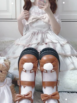 Japonijos Jk Vienodus Batus Didįjį Pirštą Cute Lolita Pu Odos Studentų Pliušinis Bowknot Žiemos Moterys Sagtis Butai Platforma Kawaii Batai