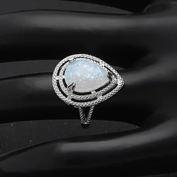 Gražus Lietaus Lašas Didelis Baltas Fire Opal Ovalo formos Žiedas Elegantiškas Sidabro Žavesio Vestuviniai Žiedai Moters Dalyvavimas mados juvelyrika Dovana
