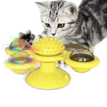 Juokingi Kačių Žaislas sukasi vėjo malūno Ratas, Braižymo ir Trina Kačių Plaukų Šepetys Kramtyti Stick