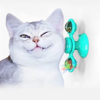 Juokingi Kačių Žaislas sukasi vėjo malūno Ratas, Braižymo ir Trina Kačių Plaukų Šepetys Kramtyti Stick