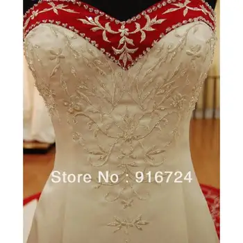 Tikrasis vaizdai-line Dramblio kaulo Satino Siuvinėjimo nuo peties Brangioji Vestuvių suknelės Katedra/ Royal Traukinio Užsakymą