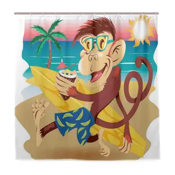 Unikali Dušo Užuolaidos Beždžionė Hipster Atostogų Spausdinti Eco-Draugiškas su 12 Kabliukų Vonios W72 xH84