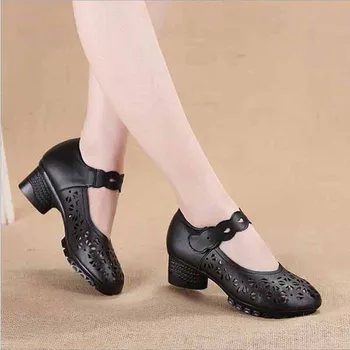 Moteriški sandalai batų Moteris natūralios Odos Butas Batai Mados Rankomis siuvami Odiniai Mokasīni, Moterų hole skylė batai Moterims Butai