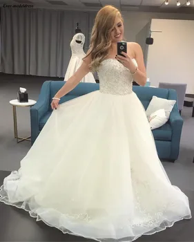 Prabanga Brangioji, A-Line Wedding Dresses Blizgučiais Perlai Duobute Valymo Traukinio Appliques Nuotakos Suknelė Plius Dydis nikah elbisesi 2019