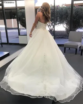Prabanga Brangioji, A-Line Wedding Dresses Blizgučiais Perlai Duobute Valymo Traukinio Appliques Nuotakos Suknelė Plius Dydis nikah elbisesi 2019
