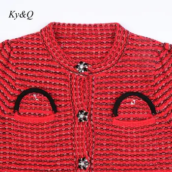 2020 M. Rudens Žiemos Taku Naujas Dryžuotas Megztinis Megztinis Moterims Ilgomis Rankovėmis O-Kaklo Raudona Mados Švelnus, Elegantiškas Megztas Paltas