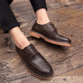 2019 naujas mados vyriški batai atsitiktinis odos vyriška nėrinių klasikinis rudas juodas batų vyras darbo brogue oxfords, batai, vyrams, karšto pardavimo