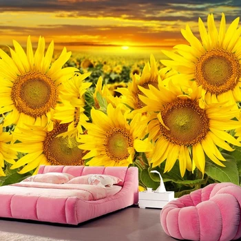 Custom 3d freskos,Saulėgrąžos Saulėtekis ir saulėlydis Gėlės tapetai,restoranas, virtuvė, gyvenamasis kambarys su sofa-lova, TV miegamojo sienos tapetai