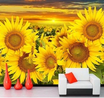 Custom 3d freskos,Saulėgrąžos Saulėtekis ir saulėlydis Gėlės tapetai,restoranas, virtuvė, gyvenamasis kambarys su sofa-lova, TV miegamojo sienos tapetai