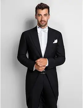 Ryte stytle Jaunikis Tailcoat Geriausią vyro Juodas Kostiumas Vestuvių Groomsman Kostiumai Žingsniu Apykaklės vestuvių Kostiumai ( švarkas+Kelnės+kaklaraištis)