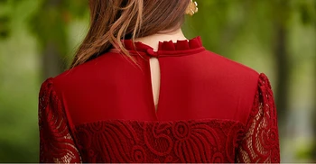 Naujas prekės ženklas 2017 Mados Moterų Šifono ilgomis rankovėmis Maxi Suknelė aukštos kokybės Elegantiškas plonas Nėrinių Ilga Suknelė Plius Dydis suknelės, šaliai