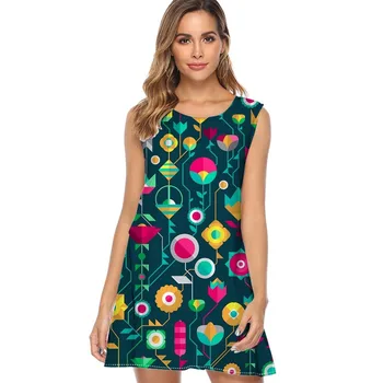 Moterų Vasaros Boho Suknelė 2019 Geometrinis Gėlių Spausdinti Derliaus Linija, Laisvi Šifono Suknelė Seksualus Mini Trumpas Paplūdimio Suknelės Sundress