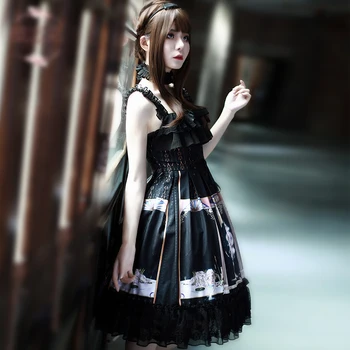 Gotikos vintage dark wind lolita dress palace nėrinių bowknot spausdinimo viktorijos suknelė kawaii girl gothic lolita jsk loli cosplay