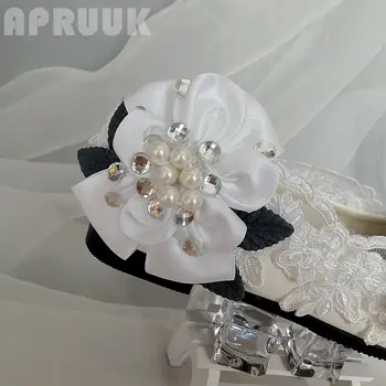 Prabangūs krištolo rhinesones butai batus moteris plius dydis 41 42 rankų darbo elegantiškas ponios šokių grupė prom balta gėlė suknelė bateliai