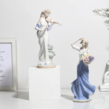 Elegantiškas Vakarų Lady Mini Modelis Skulptūra Namų Apdailos Keramika, Papuošalai Amatų Stalo Dekoro Figūrėlės Vitrina Modelis