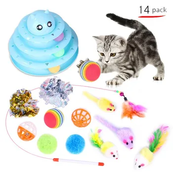 Katė Žaislų Rinkinys Juokingas Interaktyvus Cat Stick Pelė Bell Ball Plunksnų Pelės Bell Ball Katė Prekių 14-piece Set