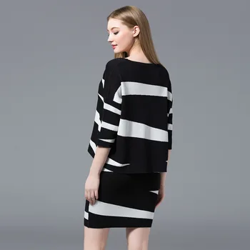 2019 Pavasarį ir Rudenį Kostiumas-suknelė kontrasto spalvų temperamentas megztinis ir klubo paketą, megzti sijonai moterų nustatyti 3819809