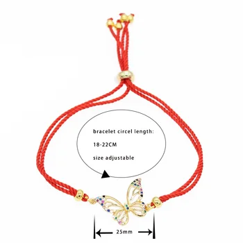 Spalvingas Kubinis Cirkonis Aukso Spalvos, Tuščiavidurė Drugelis Apyrankę Femme Reguliuojamas Raudonos String Moterų Žavesio Apyrankės Papuošalai